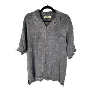 Tommy Bahama M 100% Silk Palm Tree Hawaiian Shirt Button Up Short Sleeve Gray